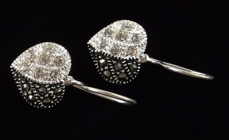 New Vintage Sterling Silver Heart Drop Earrings (1 of 2)