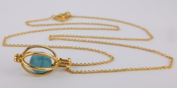Mint Vintage Lind 14kt Gold Plate Turquoise Necklace 18"