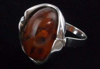 Big Stunning Sterling Silver Genuine Amber Ring 9