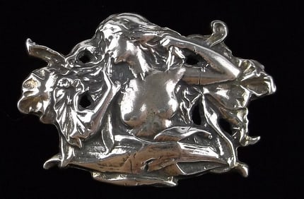 Mint Vint Thick Sterling Silver Art Nouveau Style Lady Brooch