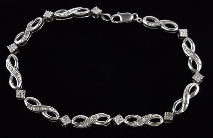 Mint Vintage Sterling Silver Diamond Tennis Bracelet 8"
