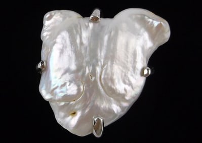 Mint Big Vintage Designer Sterling Silver MOP Pearl Ring 9