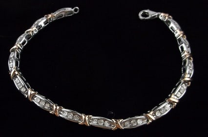 New Designer Sterling 14kt Gold Diamond Tennis Bracelet 7.5"