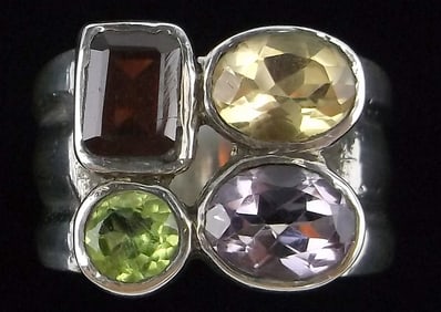 Mint Big Thick Vint Sterling Silver Multi Gemstone Ring 8