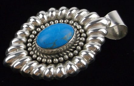 Big Mint Vintage Sterling Silver Turquoise Pendant