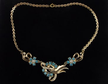 Mint Antique 1950s Designer Rhinestone Necklace 16"