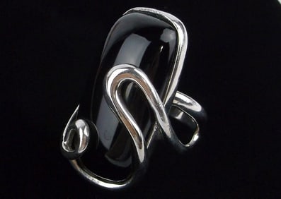 Big Mint Vintage Sterling Silver Onyx Ring 9