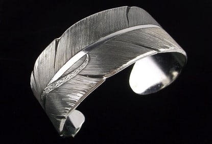 Stunning Vint Montana Silversmiths Feather Cuff Bracelet 7-8"