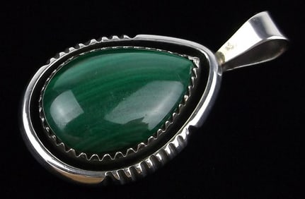 Mint Navajo Will Denetdale Sterling Silver Malachite Pendant