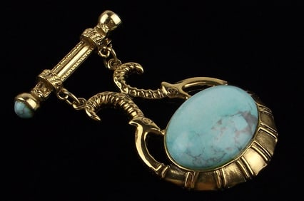Rare Mint Vint 1928 Brand Turquoise Double Impala Brooch