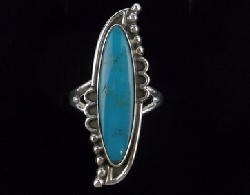 Mint 1950s Maisels Navajo Sterling Silver Turquoise Ring 7.5