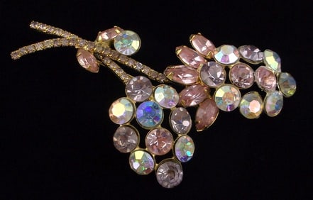 Stunning Vintage 1960s HOBE Rhinestone Flower Brooch