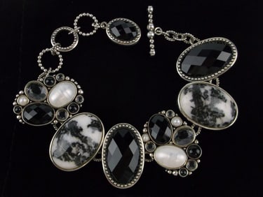 Mint Big Heavy Sterling Silver Zebra Jasper Bracelet 9" Designer