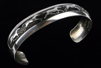 Mint Navajo Ben Webb Sterling Horse Cuff Bracelet 7-8" Storyteller