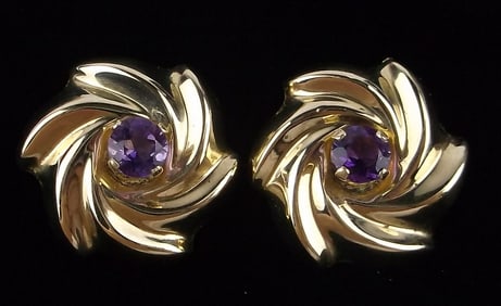 Stunning Vintage 14kt Gold Amethyst Earrings