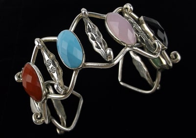 Mint Big Heavy Vint Sterling Silver Turquoise Cuff Bracelet 8-9"