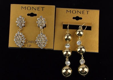 2 New Sets Monet Rhinestone Drop Earrings $52