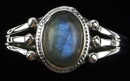New Bali Sterling Silver Labradorite 3 Row Ring 8