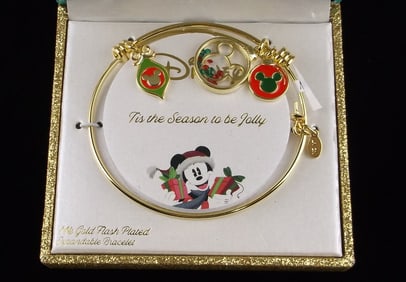 New Boxed Disney 14kt GP Mickey Mouse Christmas Bracelet