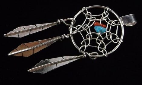 New Navajo Lorenzo Aruiso Sterling Silver Turquoise Pendant