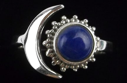 New Bali Sterling Silver Lapis Lazuli Sun Moon Ring 8-11 Adjust