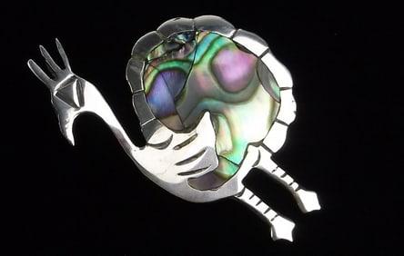Mint Antique 1950s Taxco Sterling Abalone Peacock Brooch ASF