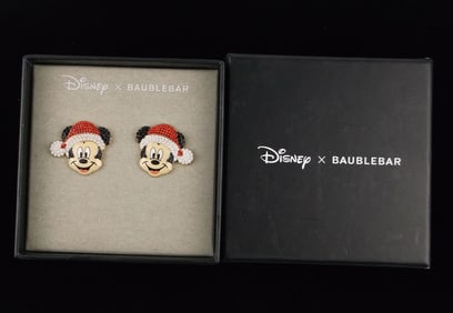 New Boxed Disney Baublebar Mickey Mouse Christmas Earrings