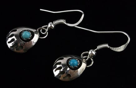 New Navajo Esther White Sterling Turquoise Bear Paw Earrings