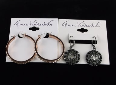 2 New Gloria Vanderbilt Rhinestone Earrings Sets Lot $34