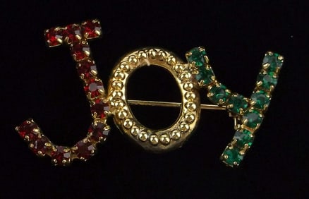 Mint Vintage JOY Rhinestone Christmas Brooch