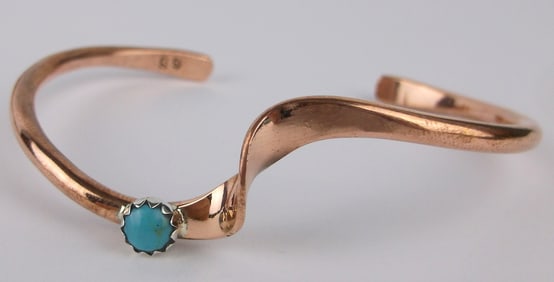 New Navajo Yolanda Skeets Copper Turquoise Cuff Bracelet 7.5"