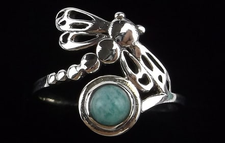 New Sterling Silver Dragonfly Larimar Ring 9.5