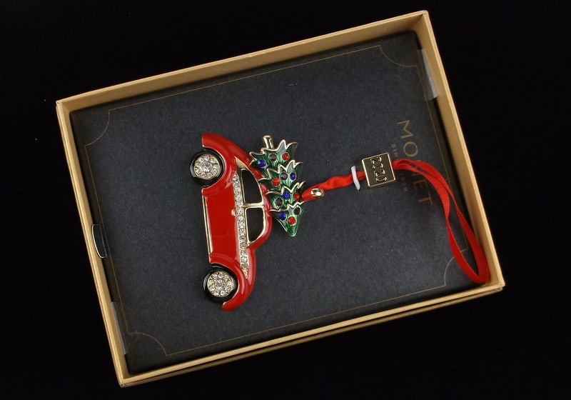 New Boxed Monet Enameled Rhinestone Christmas Ornament: new condition
