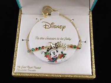 New Boxed Disney 14kt GP Mickey Mouse Christmas Bracelet
