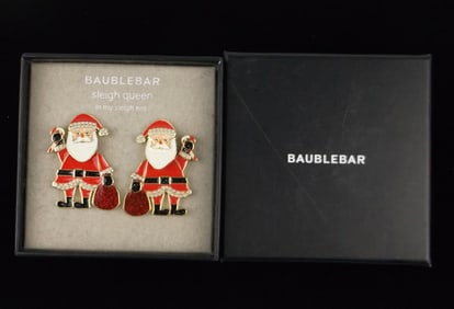 New Boxed Baublebar Enameled Christmas Santa Earrings