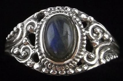 New Bali Sterling Silver Labradorite Ring 6.5