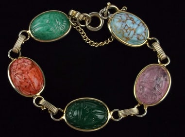 Mint Vintage 1950s Egyptian Scarab Beetle Bracelet 7.5"