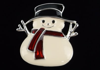 New Boxed Monet Enameled Snowman Christmas Brooch