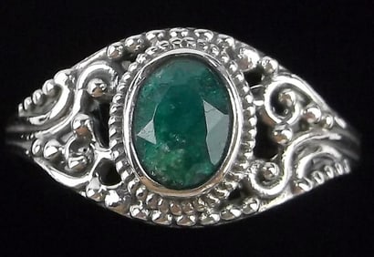 New Bali Sterling Silver Emerald Ring 9