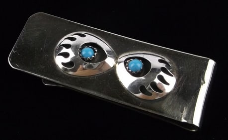New Navajo Esther White Sterling Turquoise Bear Paw Money Clip