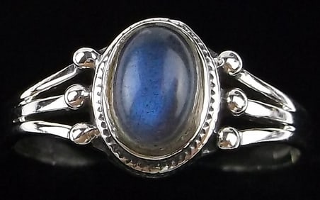 New Bali Sterling Silver Labradorite 3 Row Ring 8
