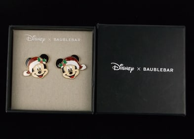 New Boxed Disney Baublebar Mickey Mouse Christmas Earrings
