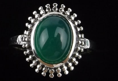 New Bali Sterling Silver Green Chalcedony Ring 7