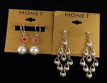 2 New Monet Rhinestone Earrings Sets Lot $40