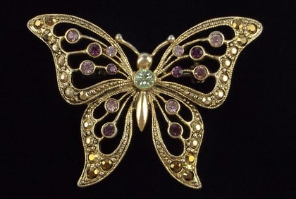 Mint Vintage Rhinestone Butterfly Brooch
