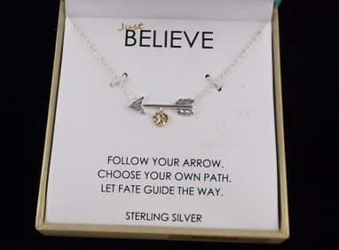 New Boxed Designer Arrow Sterling Silver Chain Necklace 18" $70