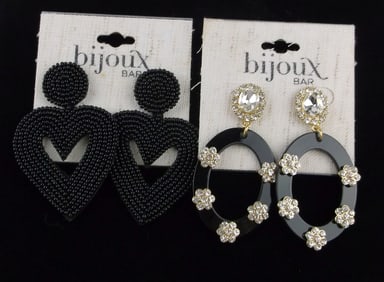2 New Bijoux Bar Rhinestone Earrings Sets Lot $46