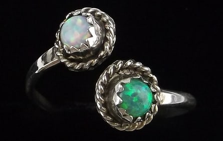 New Navajo Janice Spencer Sterling Silver Opal Ring 6-8 Adjustable