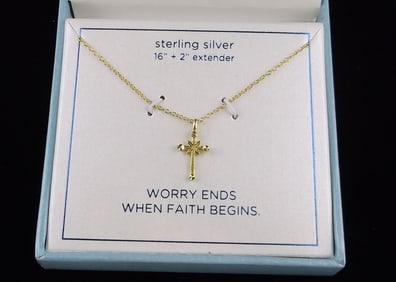 New Boxed Designer Gold Over Sterling Cross Chain Necklace 18" $60