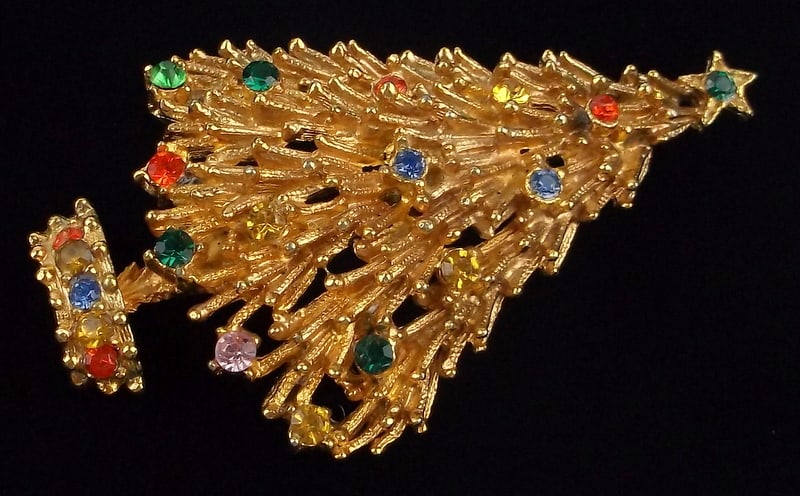 Mint Vintage 1960s Rhinestone Christmas Tree Brooch (1 of 3)